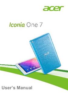 Acer Iconia One 7 manual. Tablet Instructions.